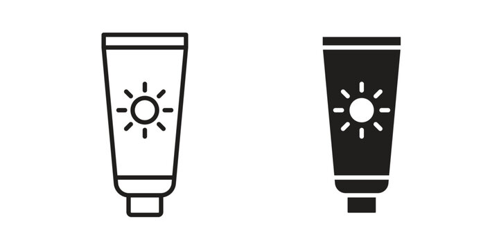Sunscreen icon Line Design Vector Illustration. Solid Black icons