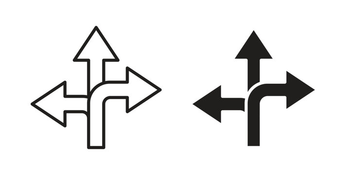 Three directions icon Line Design Vector Illustration. Solid Black icons