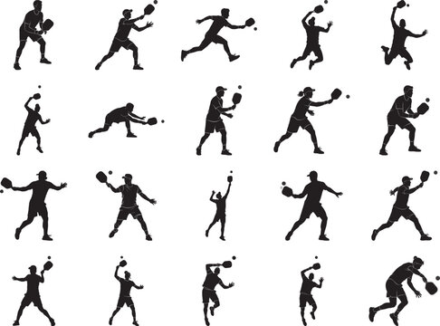 Pickleball Player Silhouette Bundle Poses and Serve