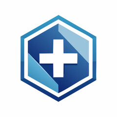 Obraz premium Modern blue hexagonal icon featuring a prominent white plus symbol, representing addition, creation, or positive new action