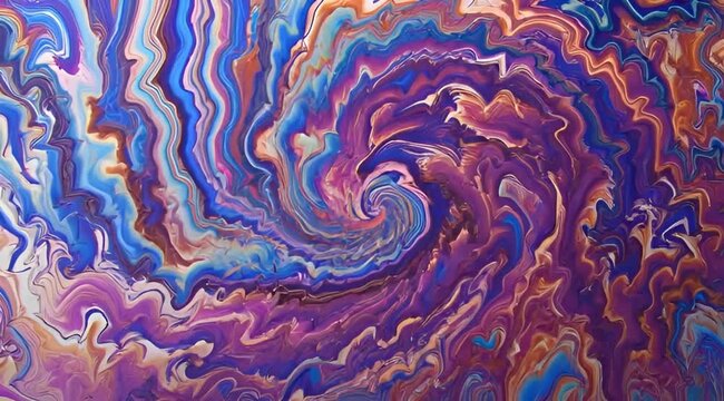 Abstract fluid marble texture with vibrant blue orange and purple swirling patterns for artistic background