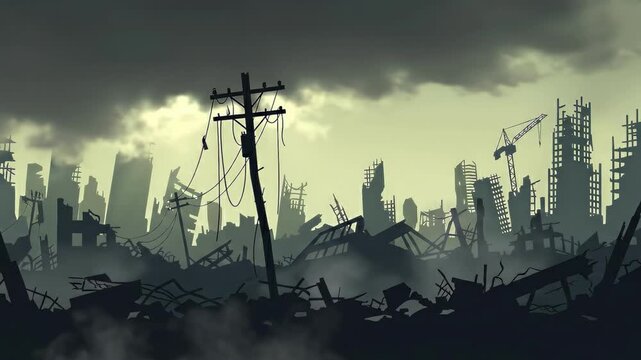 Apocalyptic City Ruins Silhouette of Destruction and Despair.