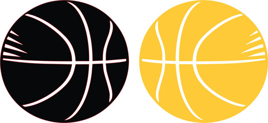 Obraz premium Basketball icon set, two modern graphic basketballs in black and yellow, simple sports ball vector illustration for athletic branding and design projects