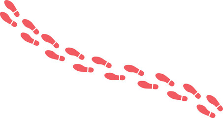 Red footprint trail, human shoe prints, walking path, vector illustration for navigation and progress, isolated on white background © Shanza