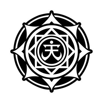 A glyph style icon of karuna symbol