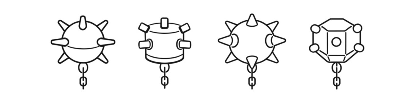 Collection of four medieval spiked maces and flails with chains
