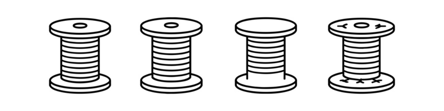 Collection of four simple line art spools for thread or wire