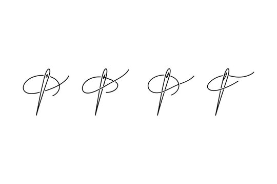 Minimalist line art of a needle and thread showing different stitching patterns