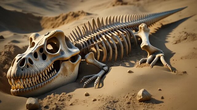 Ancient Skeleton Fossil Stretching Across Desert Landscape