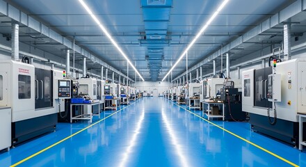 Fototapeta premium Modern industrial manufacturing facility with advanced machinery and bright lighting