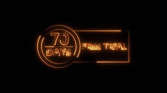 Neon bright 70 Days Free Trial Banner icon circle frame orange color animation. Business nice products 70 days free trial offer video. 