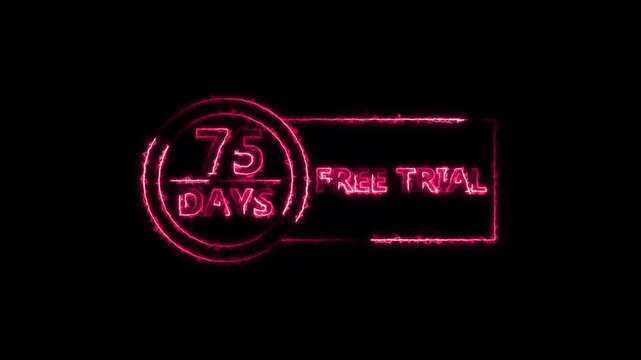 Neon bright 75 Days Free Trial Banner icon circle frame magenta red color animation. Business nice products 75 days free trial offer video. 