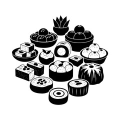 Sushi, Japanese food, black and white vector, sushi rolls, maki isolated on White Background vector eps silhouette © LAIJU LAIJU