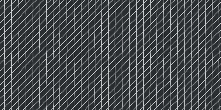 Hand drawn diagonal grid pattern white lines on dark background seamless texture crayon style children's drawing abstract geometric lattice repeat design modern minimal wallpaper textile print