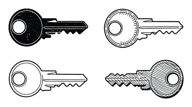 Key Icons Set Black White Vector Illustration