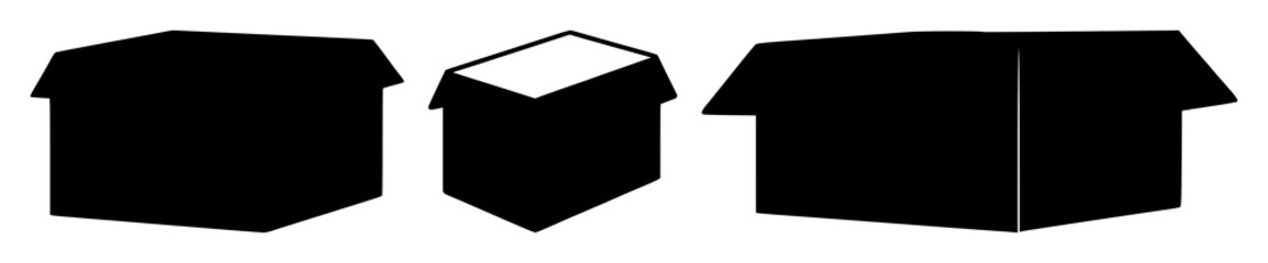 Obraz premium Move-in box icon set with a solid black symbol on a white background featuring move, relocation, shipping with minimalism and outline