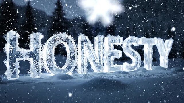 Ice honesty word in snowy night.