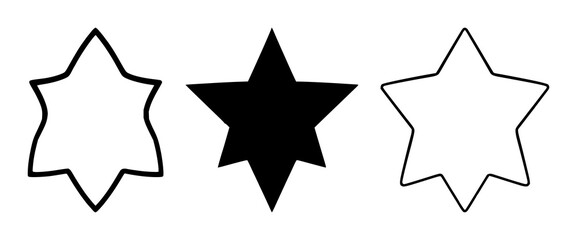 Obraz premium Solid black icon, white background: unique selling point star set with simple line art design featuring sketches, drawings, vector graphics with minimalist and simple illustrations