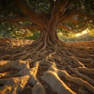 Large tree with superficial roots