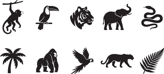 Black and white line of various animals including mammals birds insects and reptiles line animals © Sabbir Art Express