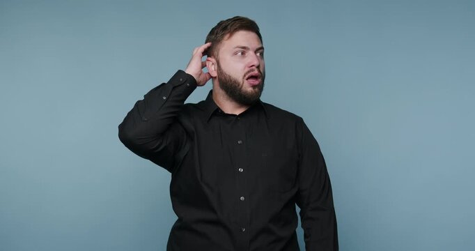 Frustration and surprise in a minimalist setting filled with emotion and expression