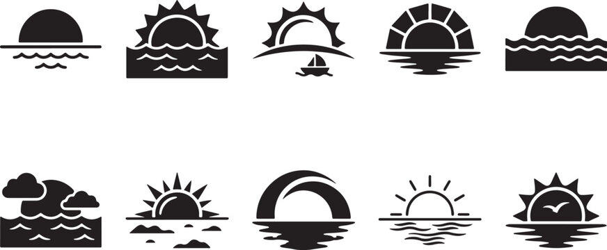 Black and white of weather and natural including sun moon clouds wind and rain