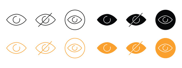 Obraz premium Eye visibility and hide password interface icon set. Vision view and secret private symbol. Vector Illustration.