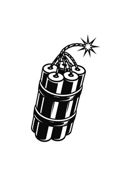 Black and white illustration of dynamite sticks with a lit fuse