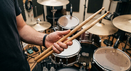 Obraz premium a drummer with drumsticks in his hand