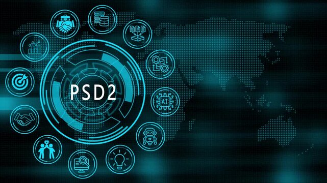  psd2 concept animation. Business, Technology, Internet and network concept. animation video