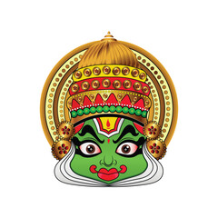 Kathakali Face Vector Illustration - Traditional Kerala Indian Dance Mask for Keralam Festival and Cultural Tourism Design. © pritam barman