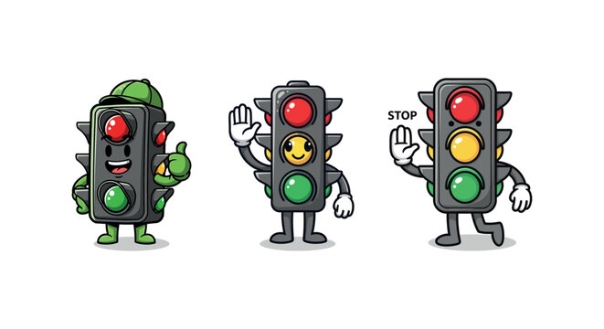 Traffic lights with arms and hands.
