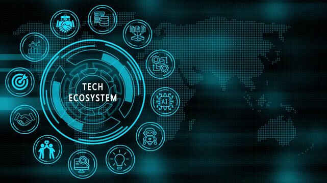  tech ecosystem concept animation. Business, Technology, Internet and network concept. animation video