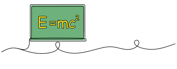 Obraz premium Chalkboard with physics equation displayed on continuous line backdrop. no editable strokes