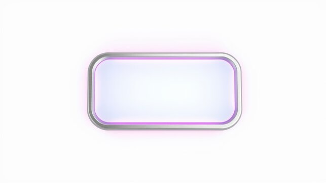 Rounded rectangle glows with purple neon outline. White background provides contrast, creating futuristic effect. Simple design, clean lines.