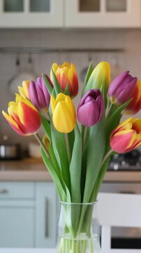 Tulpen Regenbogenfarben in der Wohnung 