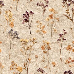 Naklejka premium Vintage Botanical Collage: An Array of Pressed Flowers on Textured Beige Background
