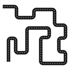 Fototapeta premium Zigzag road track. Winding street path. Vector highway line. Asphalt transport route. Manual vector only. No autotrace used.