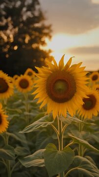 Sonnenblumenfeld im warmen Licht des Sonnenuntergangs
