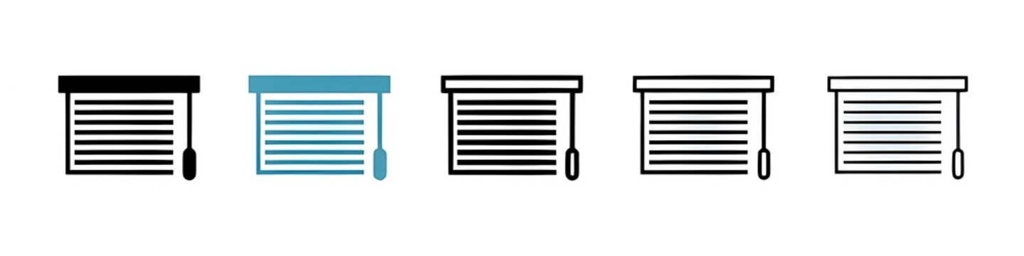 Blinds open vector icon set. window curtain shutter roll vector icon. jalousie roller sign for UI designs.Thin line customizable illustration. Vector isolated outline drawing. Editable stroke