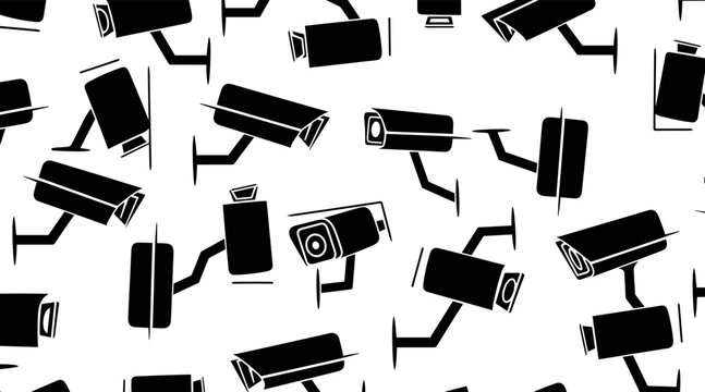 Surveillance cameras arranged in repeating pattern on white, no seamless