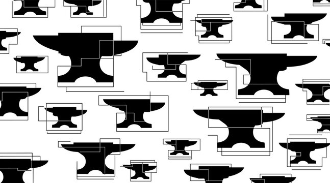 Anvil silhouettes arranged in tiled pattern on white background, no seamless