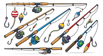 Fishing Rods and Tackle Collection: Assorted Gear for Anglers © Kardus