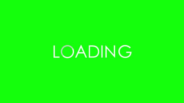 Loading text animation isolated on green background, buffering progress and waiting concept.