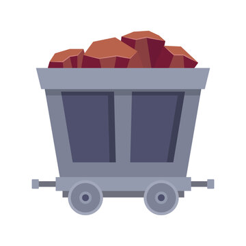 Flat Colorful Mining Cart with Different Ore and Mineral Materials Illustration Set