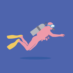Diver swimming underwater with pink wetsuit flippers © Yuan