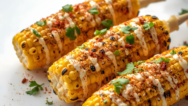 Grilled Corn on the Cob with Creamy Sauce and Spices