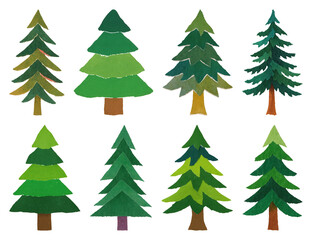 Obraz premium PNG Colorful paper-cut evergreen trees element set on transparent background