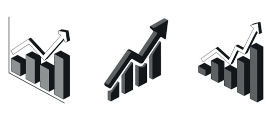 Fototapeta premium Bar charts rising with arrow indicating growth trend