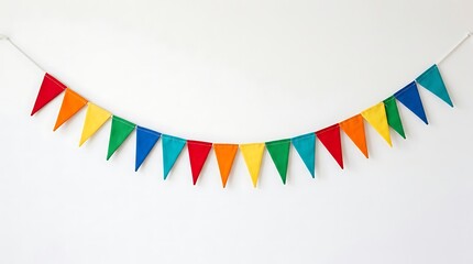 Obraz premium Colorful triangular pennant banner on white background for party decoration and celebration